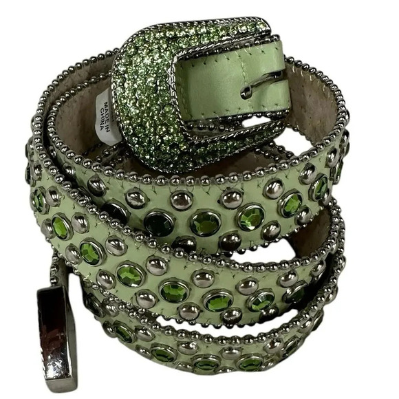 Christine Alexander Swarovski Crystal Studded Green Leather Belt Size Large main image 16